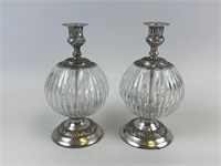Pair Of Glass Ball Candle Holders 8.75"