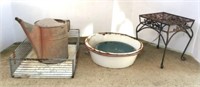Vintage Metal Water Pail, Enameled Bowls