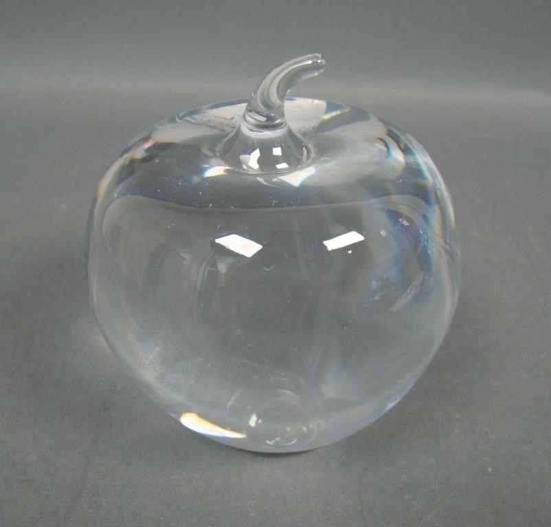 Signed Tiffany & Company Crystal Apple Paperweight