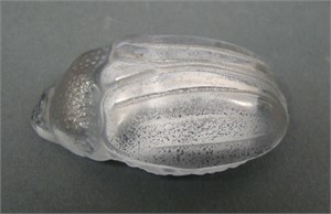Signed Lalique Crystal Scarab Paperweight