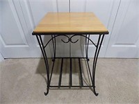 Wrought Iron Square Side / End Table w/ Wood Top
