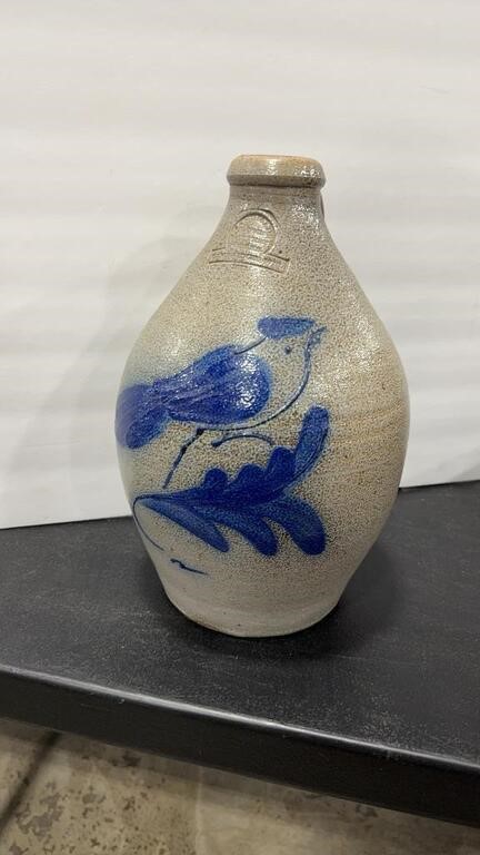 ROWE POTTERY WORKS FLOW BLUE JUG 8" X 12.5"