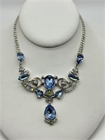 Fancy Avon Blue & AB Rhinestone Necklace
