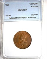 1930 1/2 Penny NNC MS-62 BR Australia