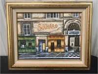 Painting on canvas, French store fronts, signed
