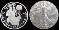 1 OZ .999 SILVER 2024 FIRST BDAY ROUND & 2024 ASE