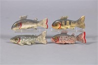 George Aho lot of 4 miniature carved fish, Rapid