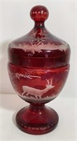 Ruby Cut to Clear Candy Dish 7”
