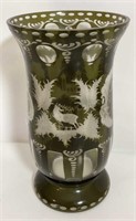 Egermann Green Cut to Clear Vase 7.5”
