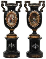 Pr. Porcelain Mounted Amethyst Glass Vases
