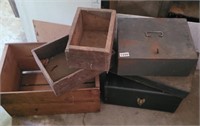 Various Wooden Crates and Metal Boxes