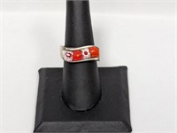 .925 Sterling Glass Flower Bead Ring Sz 8