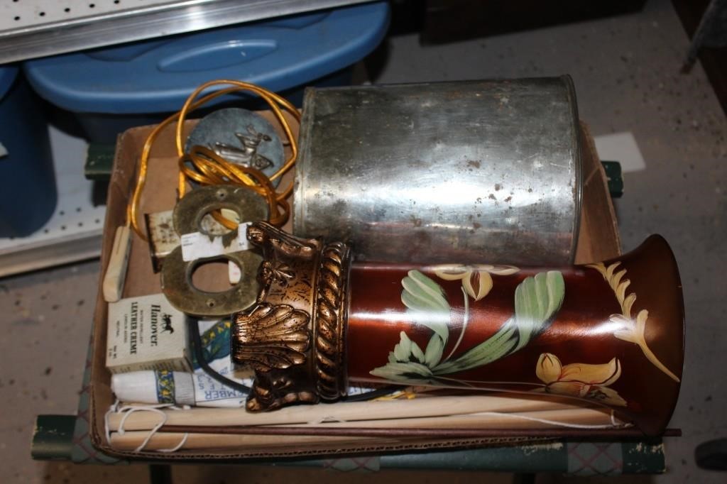 Metal Trash Can, Floral Lamp etc.