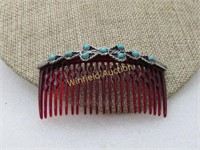 Vintage Southwestern Sterling Turquoise Hair Comb,