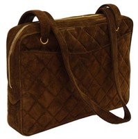 CHANEL QUILTED BROWN SUEDE HANDLE BAG