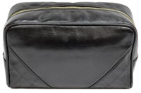 CHANEL BLACK LEATHER COSMETIC/TOILETRY CASE