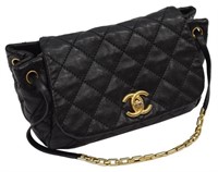 CHANEL BLACK QUILTED RETRO CHAIN SHOULDER FLAP BAG