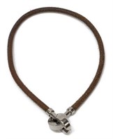 HERMES 'LANCELOT' BRACELET SILVER CALF LEATHER