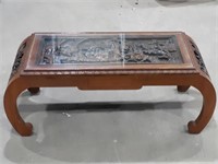 CARVED TABLE W/HIDDEN DRAWER