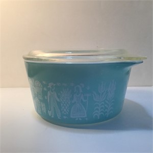 PYREX CASSEROLE TEAL BLUE AMISH