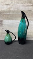 2 Blue Mountain Pottery Pitcher Vases 7" & 15" Hig