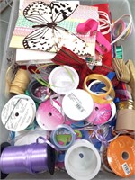 Lidded tote lot of gift bags and ribbons