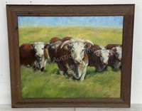 Contemporary Hereford Cattle Oil Painting