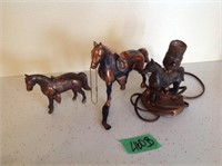metal vintage horses, one leg broke, horse lamp