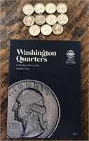 11 Silver Washington Quarters- Various Dates& Book