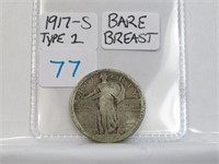 1917 S Standing Liberty Quarter Bare Breast Type 1