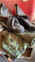 MILITARY BOOTS, DUFFLE BAGS. DEAR CREEK ?? AND -