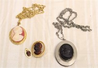 CAMEO NECKLACES AND PIN