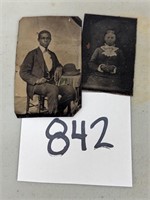 Pair of Antique African American Tin Type Photos