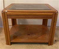 Oak End Table with Beveled glass top