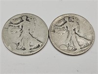 2- 1920 Walking Liberty Silver Half Dollar Coins