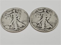 2- 1935 S Walking Liberty Half Dollar Coins