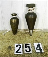 2 – Brass plumb bobs: Fine, approx. 2lb. spun