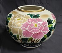 Signed Asian porcelain floral pot