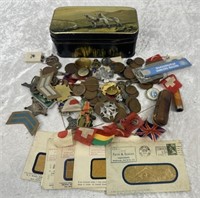 Vintage Tin Filled With Quirky Collectables