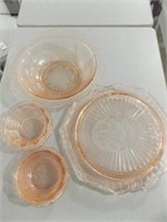 PINK DEPRESSION SERVING PLATE, BOWL & SMALL BOWLS