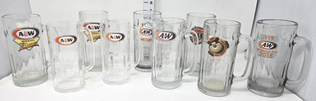 (9) Tall A & W Rootbeer Mugs