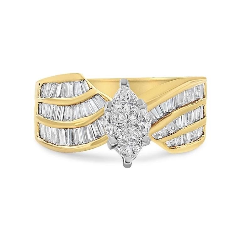 14K Gold Diamond Marquise Bypass Ring