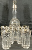 7pc Sterling Silver Overlay Decanter & Glass Set