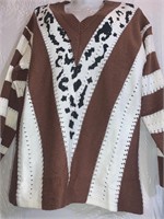 Striped Leopard V Neck Winter Sweater Sz Med #HB17