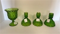 Beautiful patterned green candle holders