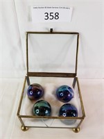 Four Large Iridescent Carnival Glass Marbles