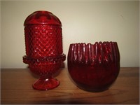 Clear Red Glass Candle Holder Taller is 7"