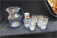 MORGAN TOWN CRINKLED PEACOCK BLUE PITCHER SET