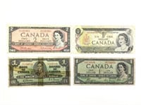 4 Pcs Canadian Currency, Bills