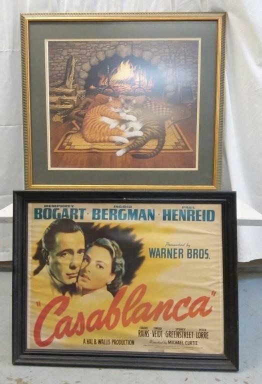 Humphrey Bogart framed poster & cats picture